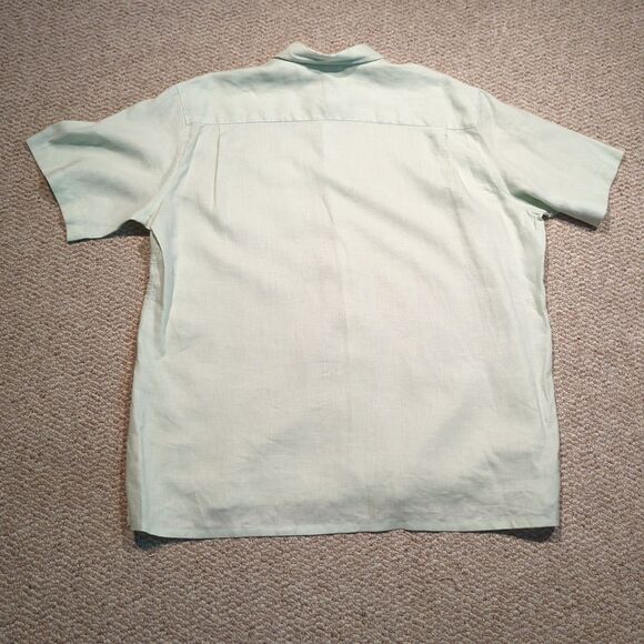 Pronto Uomo Button Down Shirt Mens 3XL Green 100% Linen Short Sleeve Casual - Picture 3 of 6